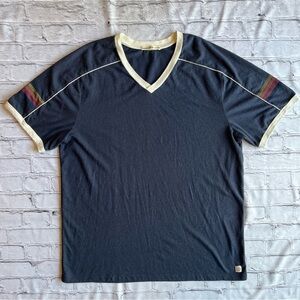 Marine Layer Men's T-shirt V-neck Blue Signature Short Sleeve Tee Re-spun L/XL